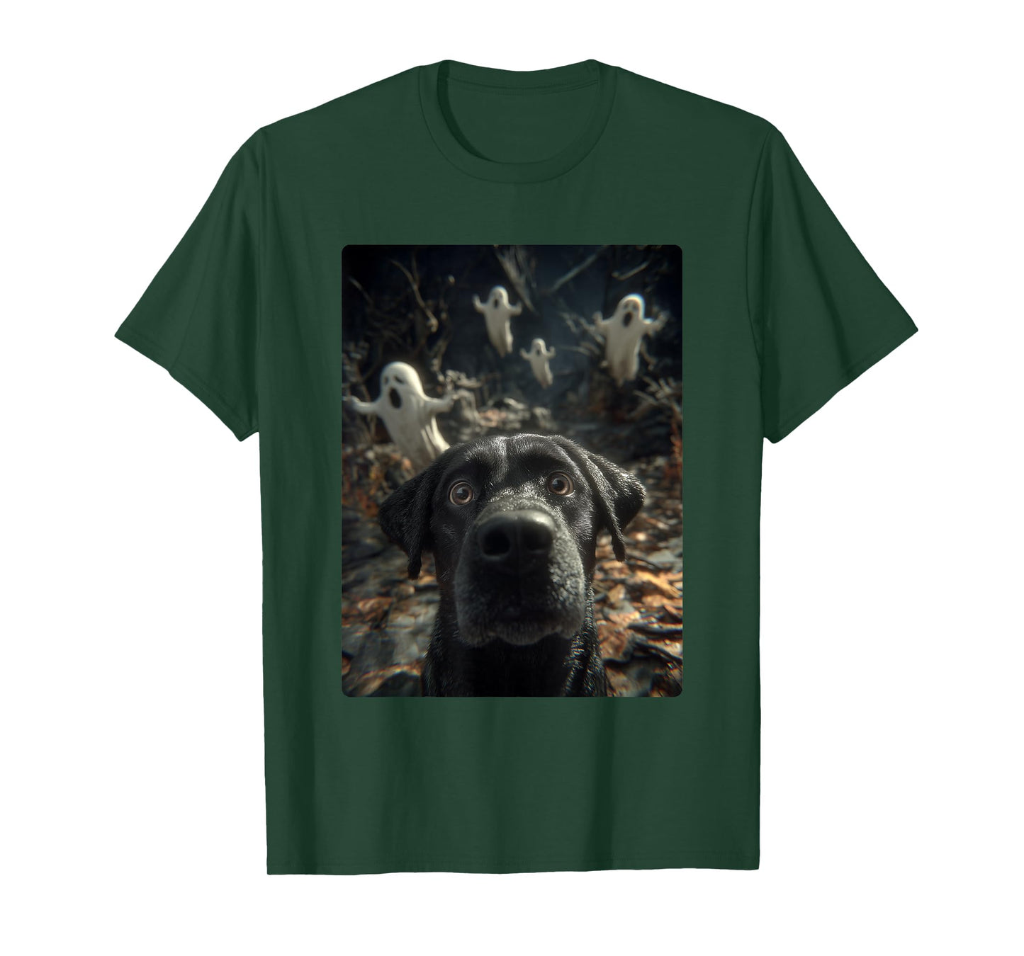 Labrador Selfie with Ghosts Haunted Forest Halloween Dog T-Shirt