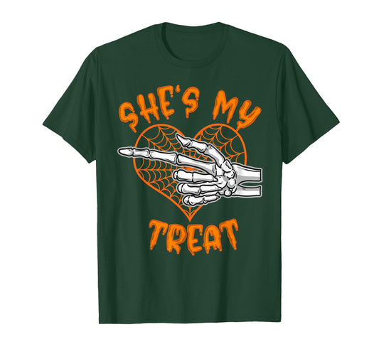 Halloween She's My Treat Funny Ghost Skeleton Spooky Couples T-Shirt
