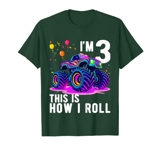 Kids Birthday Monster Truck 3 Year Old Boy 3rd Birthday Party T-Shirt