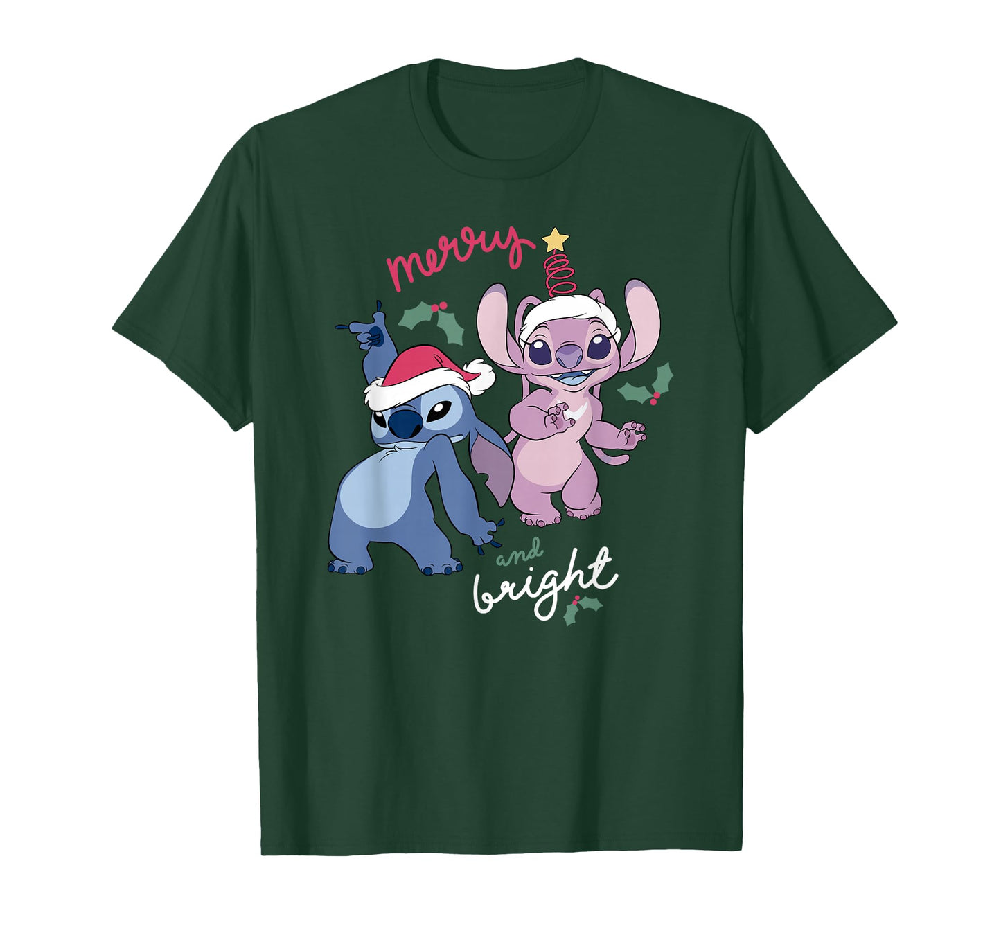 Disney Lilo & Stitch Christmas Merry & Bright Stitch & Angel T-Shirt