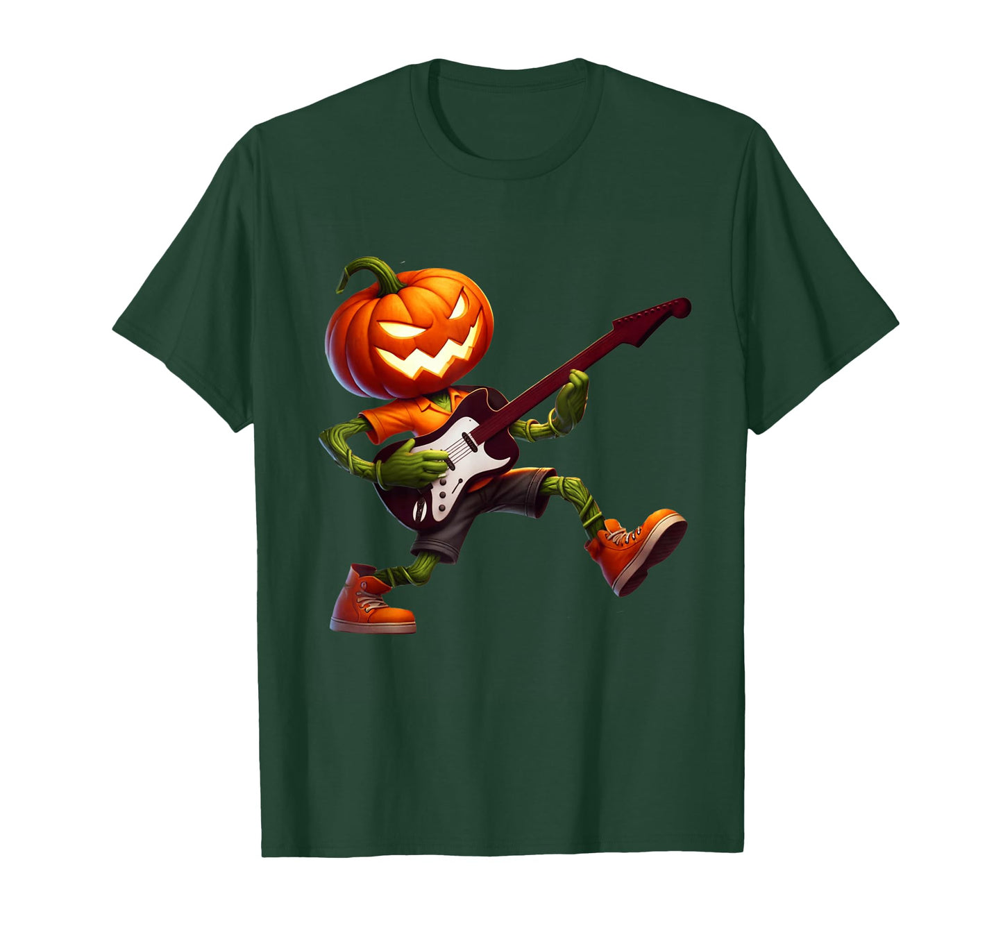 Pumpkin Face Playing Guitar Halloween Costume Boys Kids Men T-Shirt