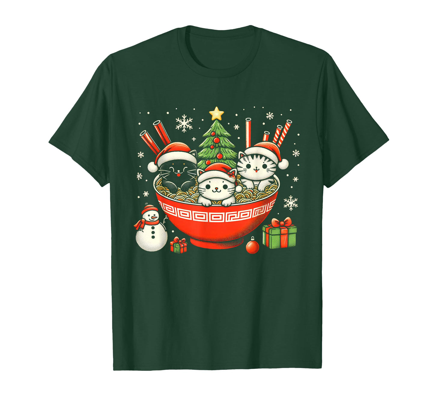 Irish Ramen Cats Cute Anime Christmas for Women Girls Xmas T-Shirt