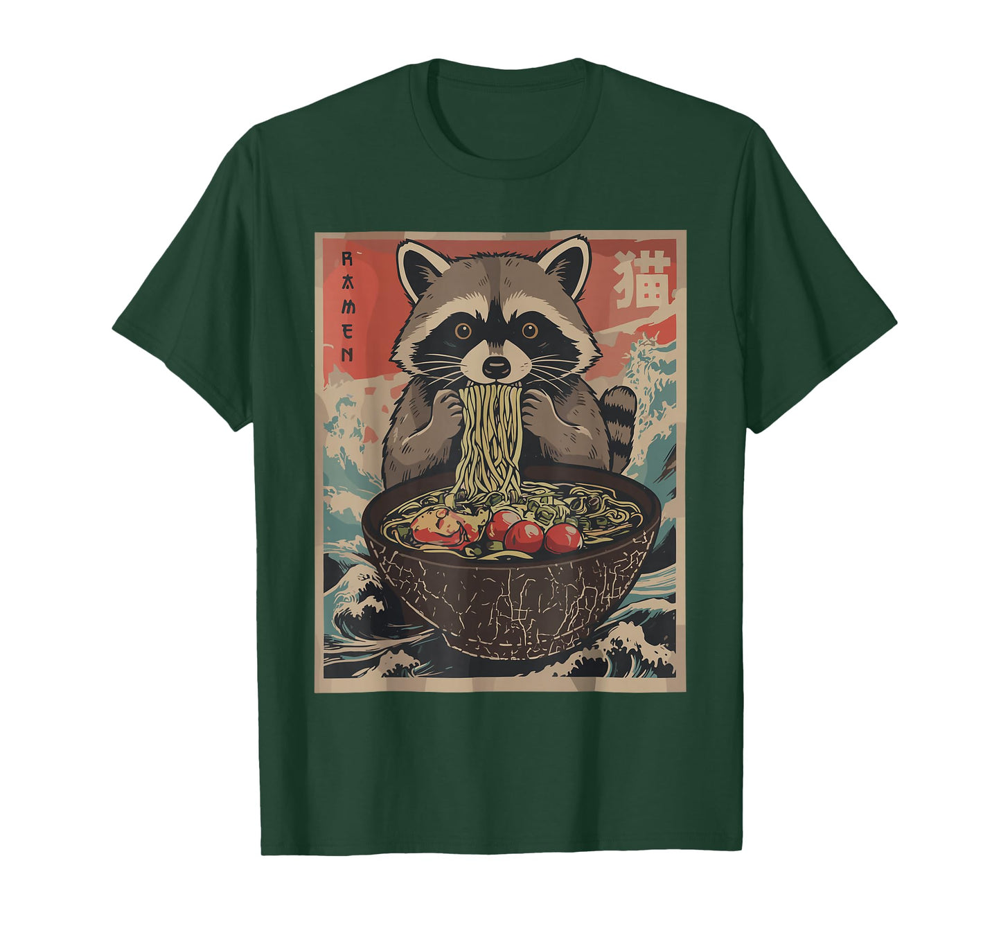 Ramen Japanese Graphic Tees Raccoon Anime Shirts for Men T-Shirt