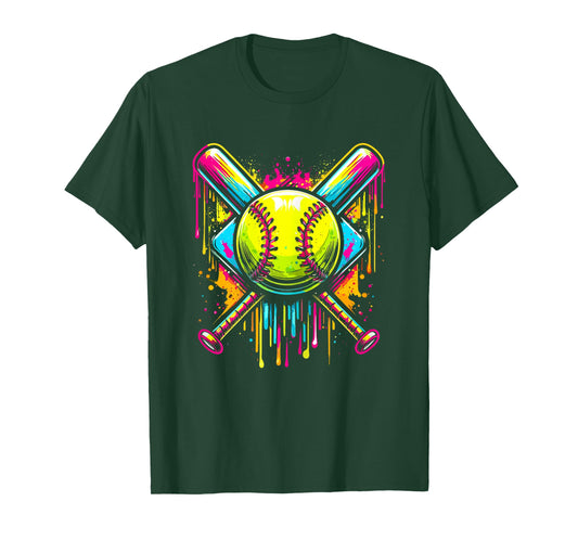 Softball Girl Ice Cream Softball Drip T-Shirt