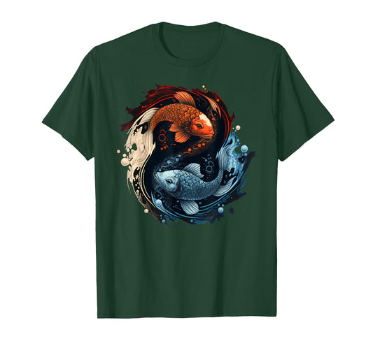 Harmonious Tees Koi Fish Yin Yang T-Shirt - Black - Small - Unisex-Adults
