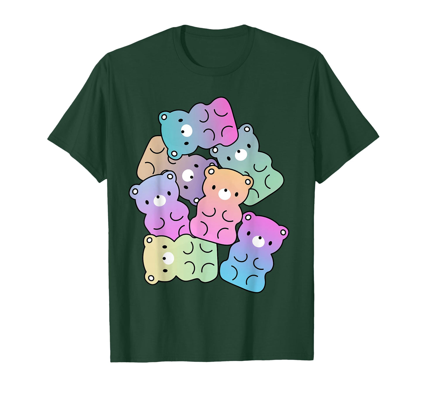 Rainbow Gummy Bear Design Kawaii Aesthetic Teens T-Shirt Small