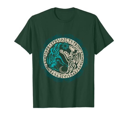 Skoll and Hati Chasing the Moon Viking T-Shirt