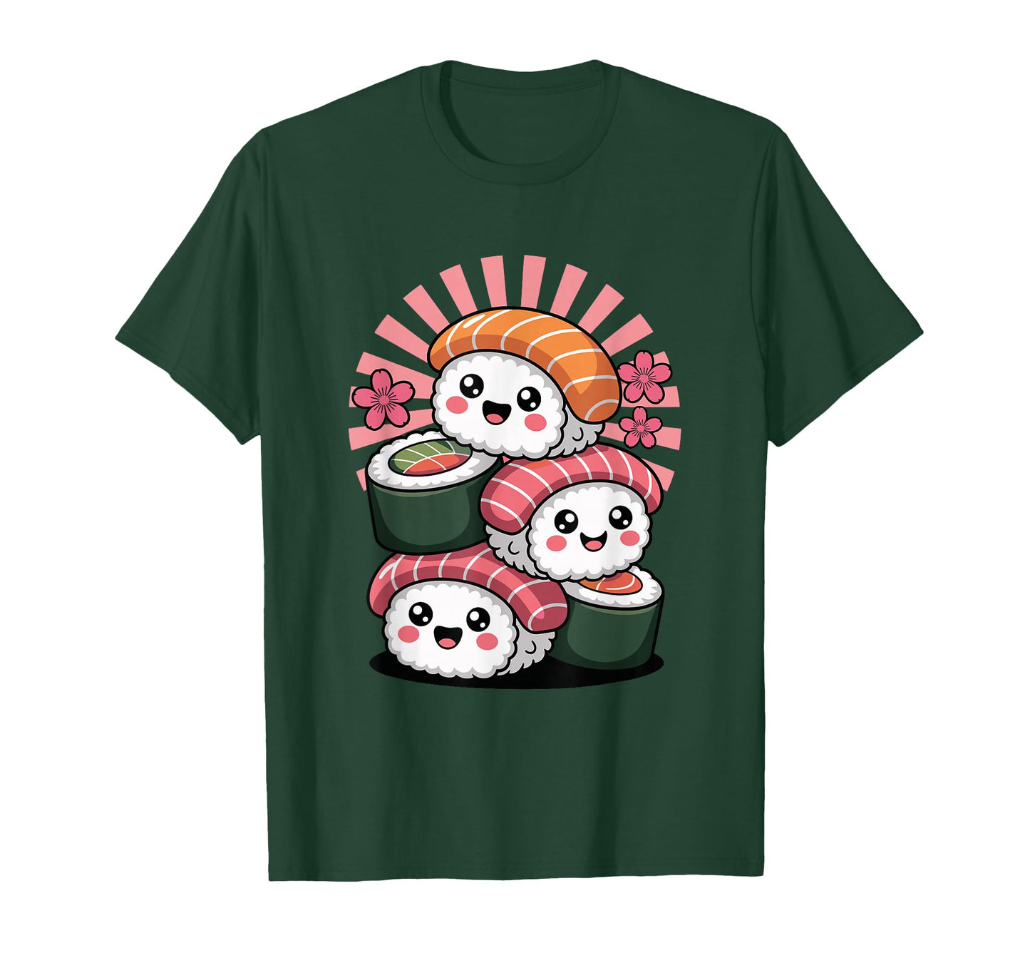 Happy Kawaii Sushi Stack Cute Sushi Face Roll Characters T-Shirt