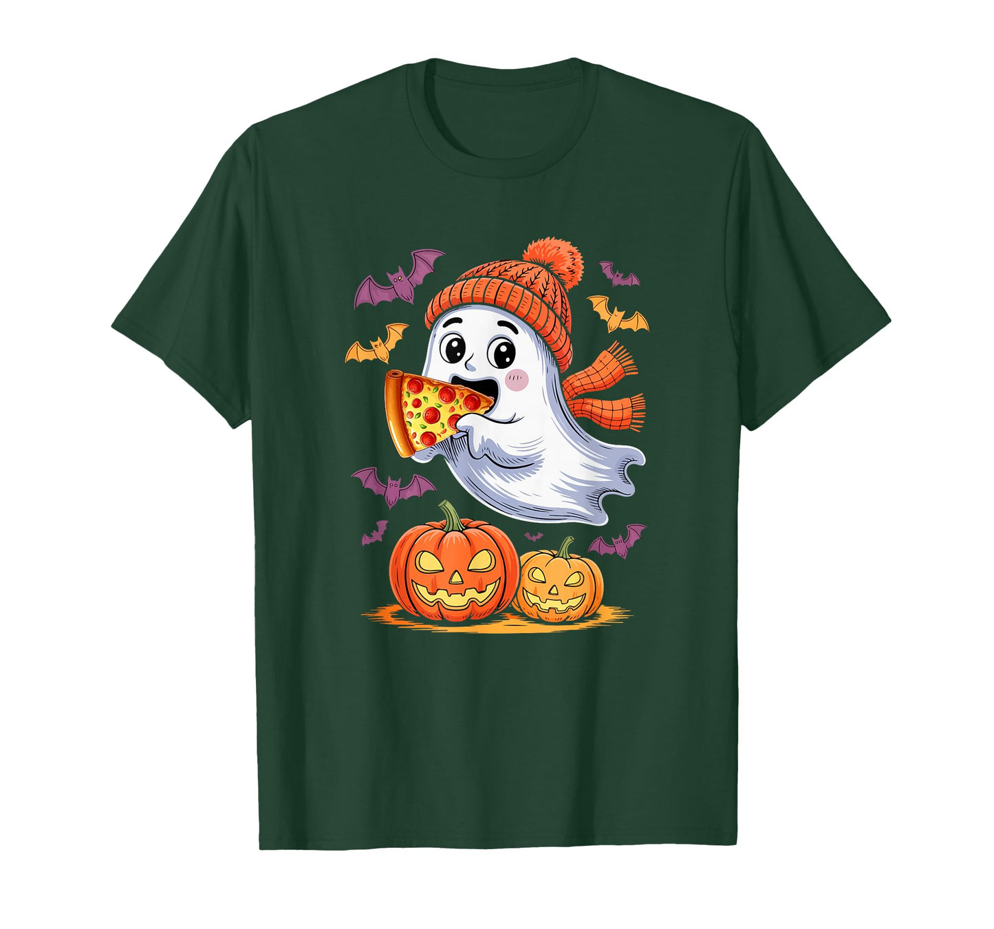 Cute Boo Ghost Eating Pizza Halloween Food Lover Kids Family T-Shirt