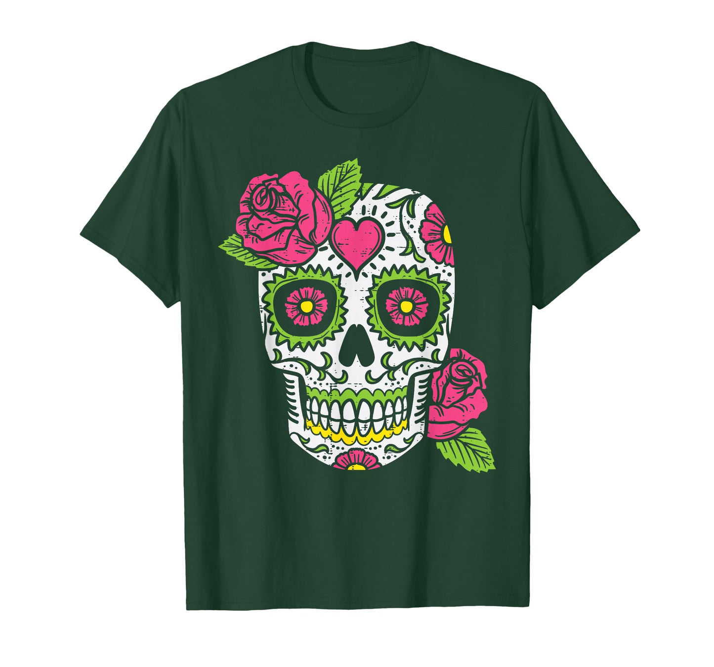 Pink Rose Sugar Skull Dia De Los Muertos Mexican Halloween T-Shirt
