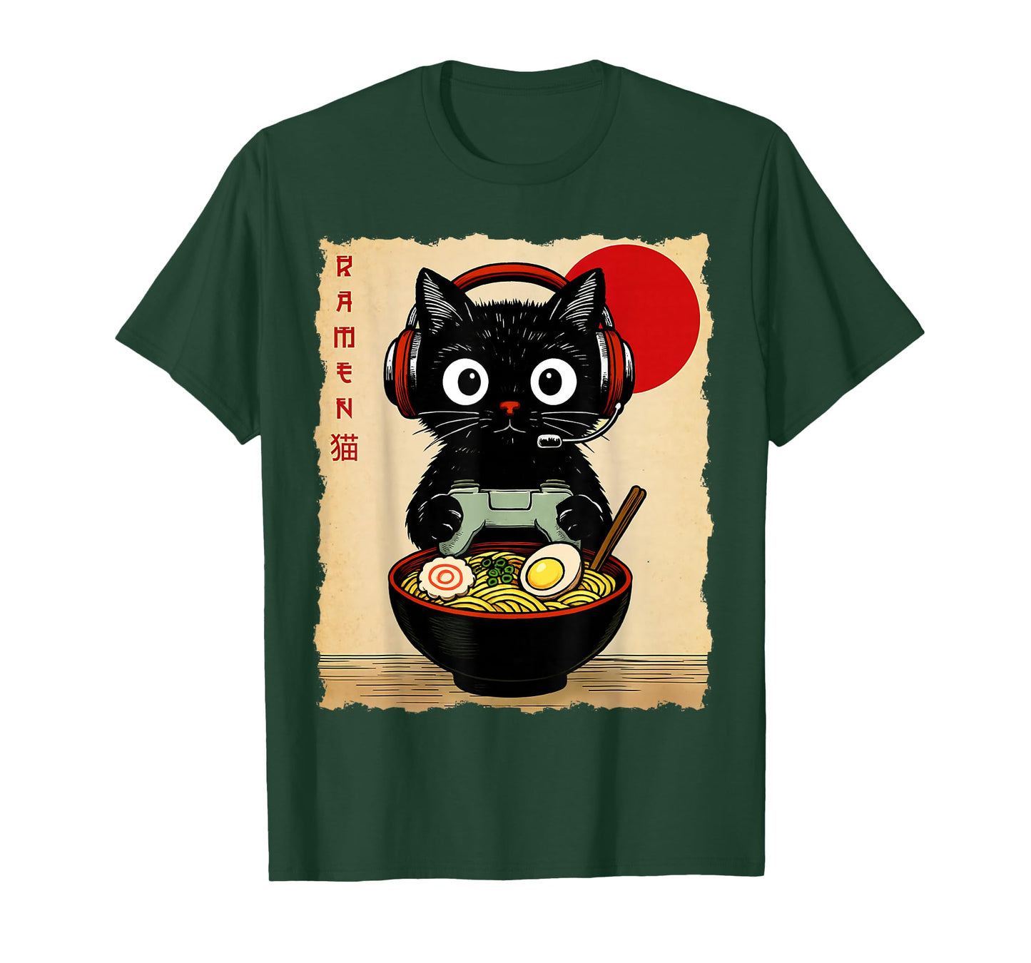 Cat Gaming Eating Ramen Anime Japanese Men Women Kids T-Shirt