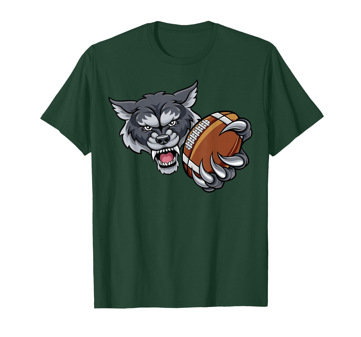 Wolf Cartoon Sports Team Mascot American Football Ball T-Shirt