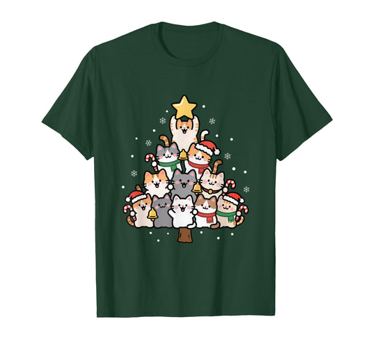 Christmas Tree Cats Meowy Catmas Xmas Cat Mom Animal Lovers T-Shirt