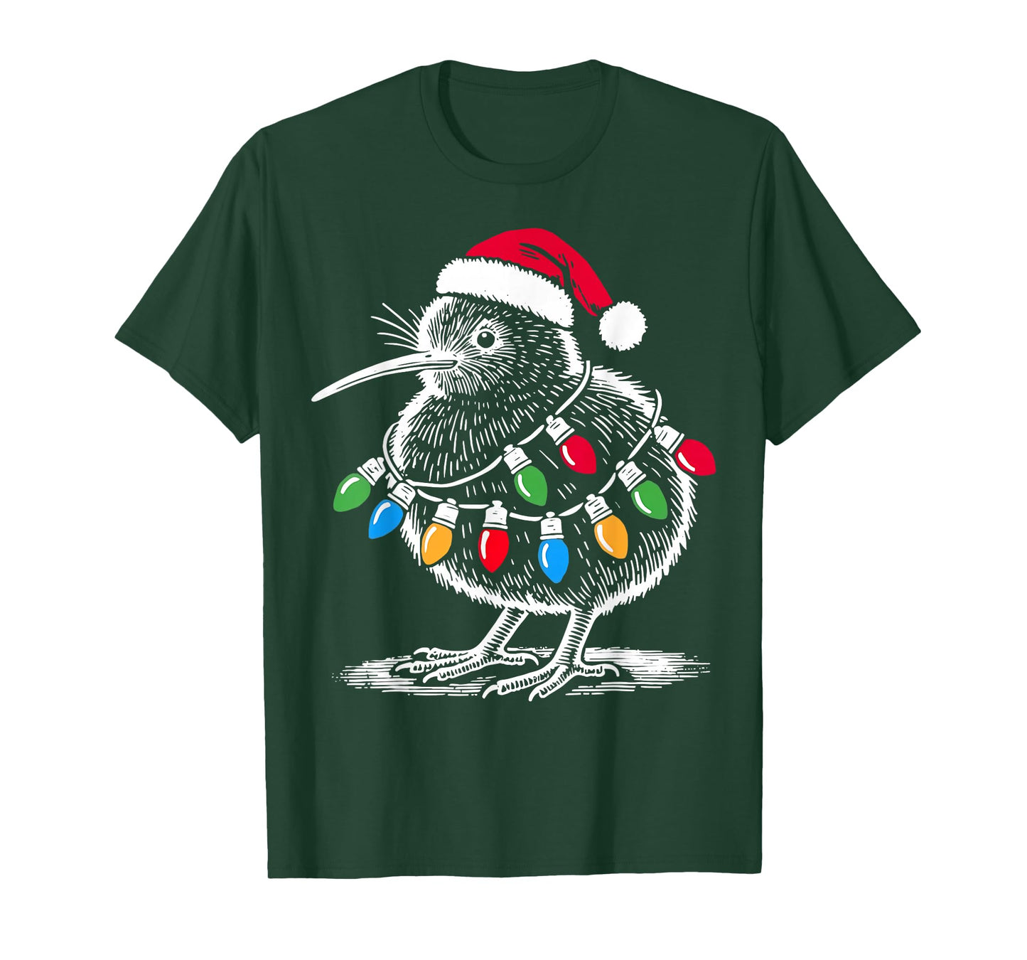 Vintage Kiwi Bird Santa Hat Christmas Light Birding Animal T-Shirt