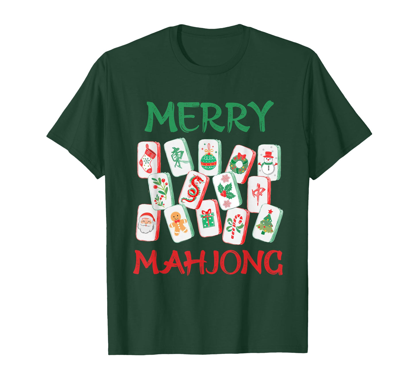 Watercolor Christmas Mahjong Tiles Chinese Mah Jong Xmas T-Shirt