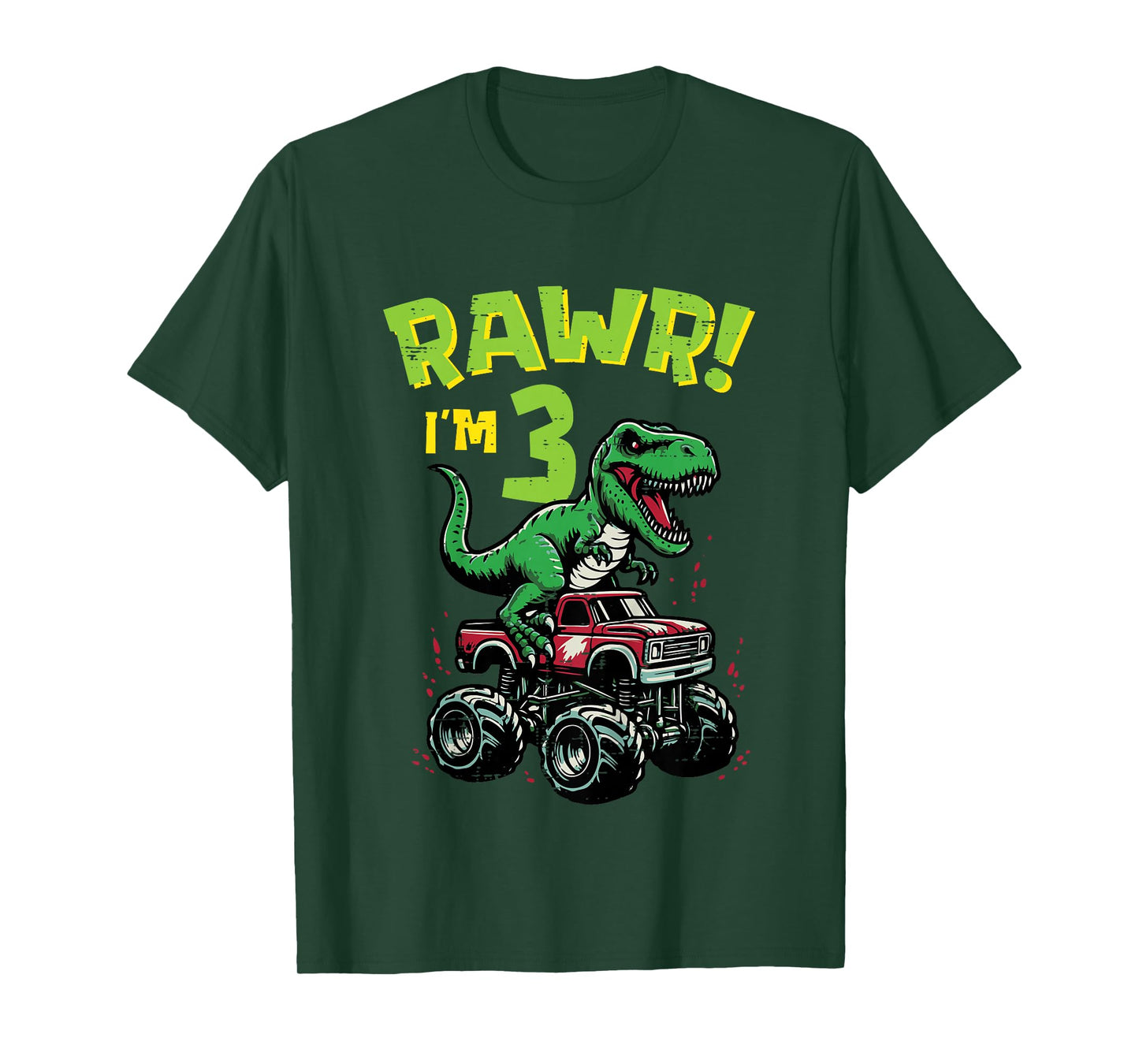 Kids Rawr Im 3 Dino On Monster Truck 3rd Birthday Trex Boys Kids T-Shirt