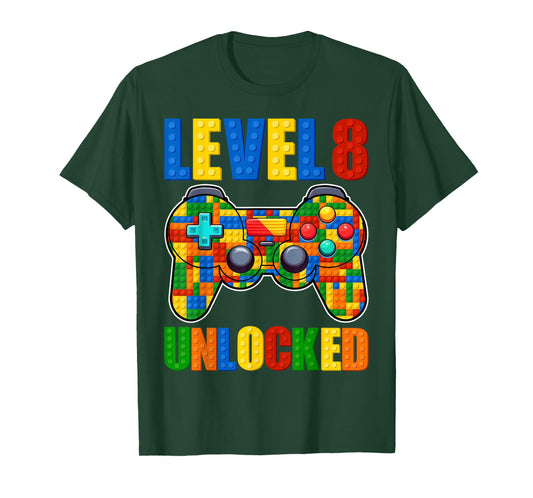 Level 8 Unlocked Building Blocks 8th Birthday Video Game Boy T-Shirt