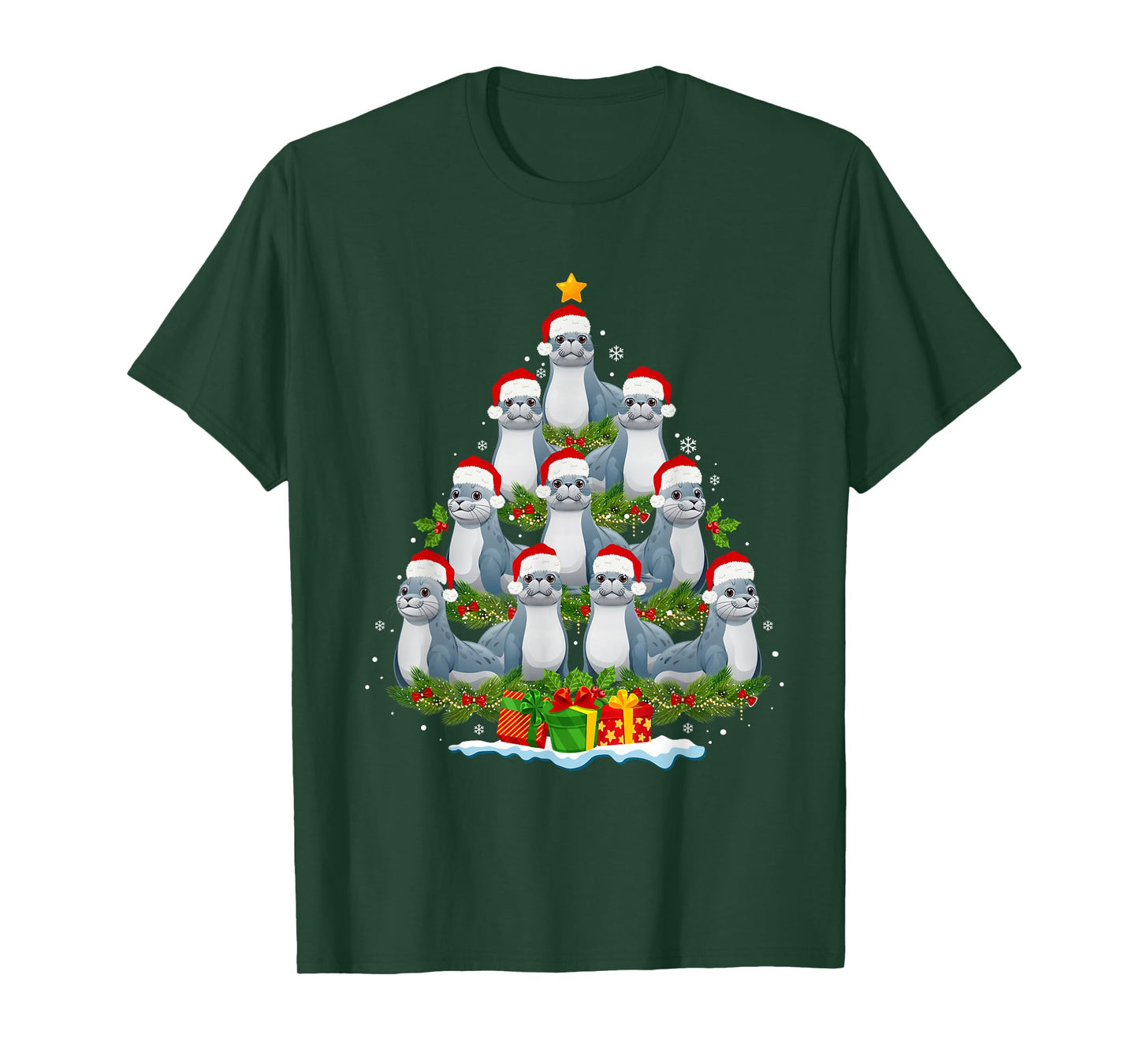 Seal Christmas Tree Lights Funny Xmas Sea Animals Lover T-Shirt