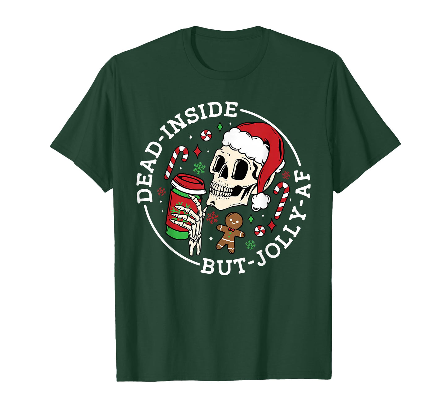 Dead Inside But Jolly AF Christmas Skeleton Santa Pajama T-Shirt