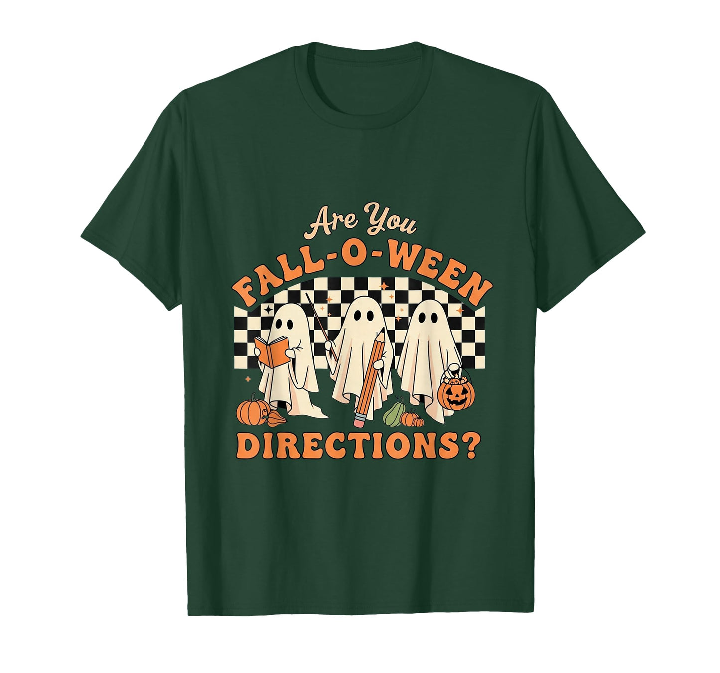 Retro are You Fall O Ween Directions Teacher Halloween Ghost T-Shirt