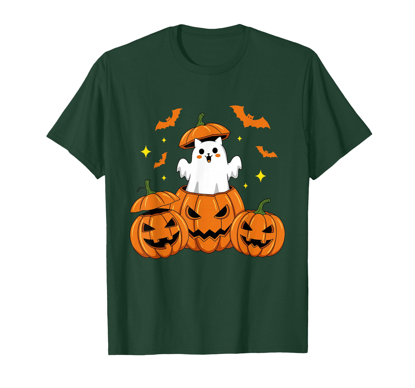 Cute Cat Pumpkin Funny Halloween Ghost Design T-Shirt