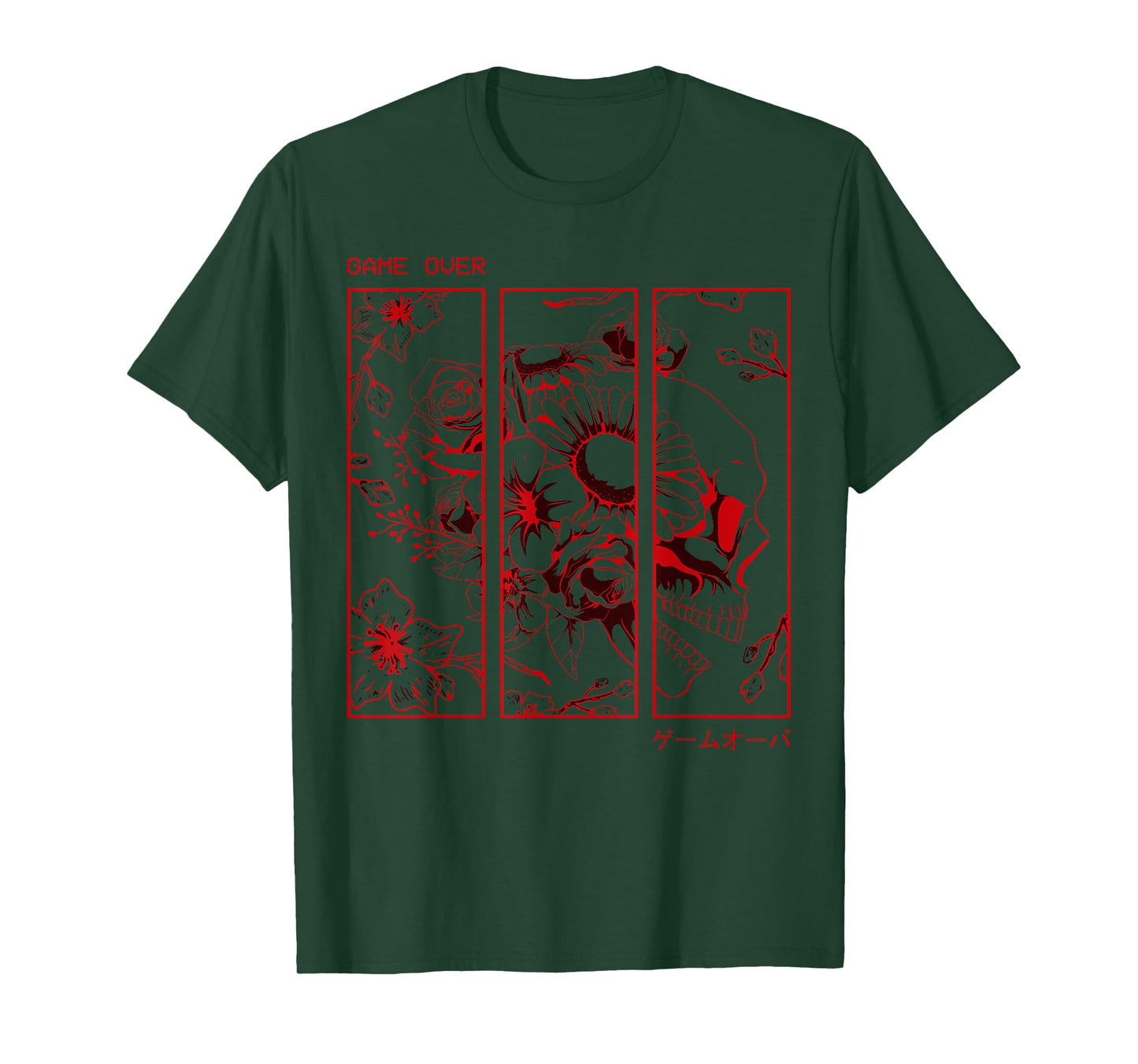 Soft Grunge Aesthetic Skull Roses Japanese Game Over T-Shirt
