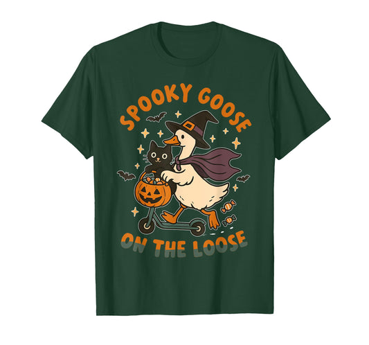 Spooky Goose On The Loose Witch Silly Goose Animal Halloween T-Shirt