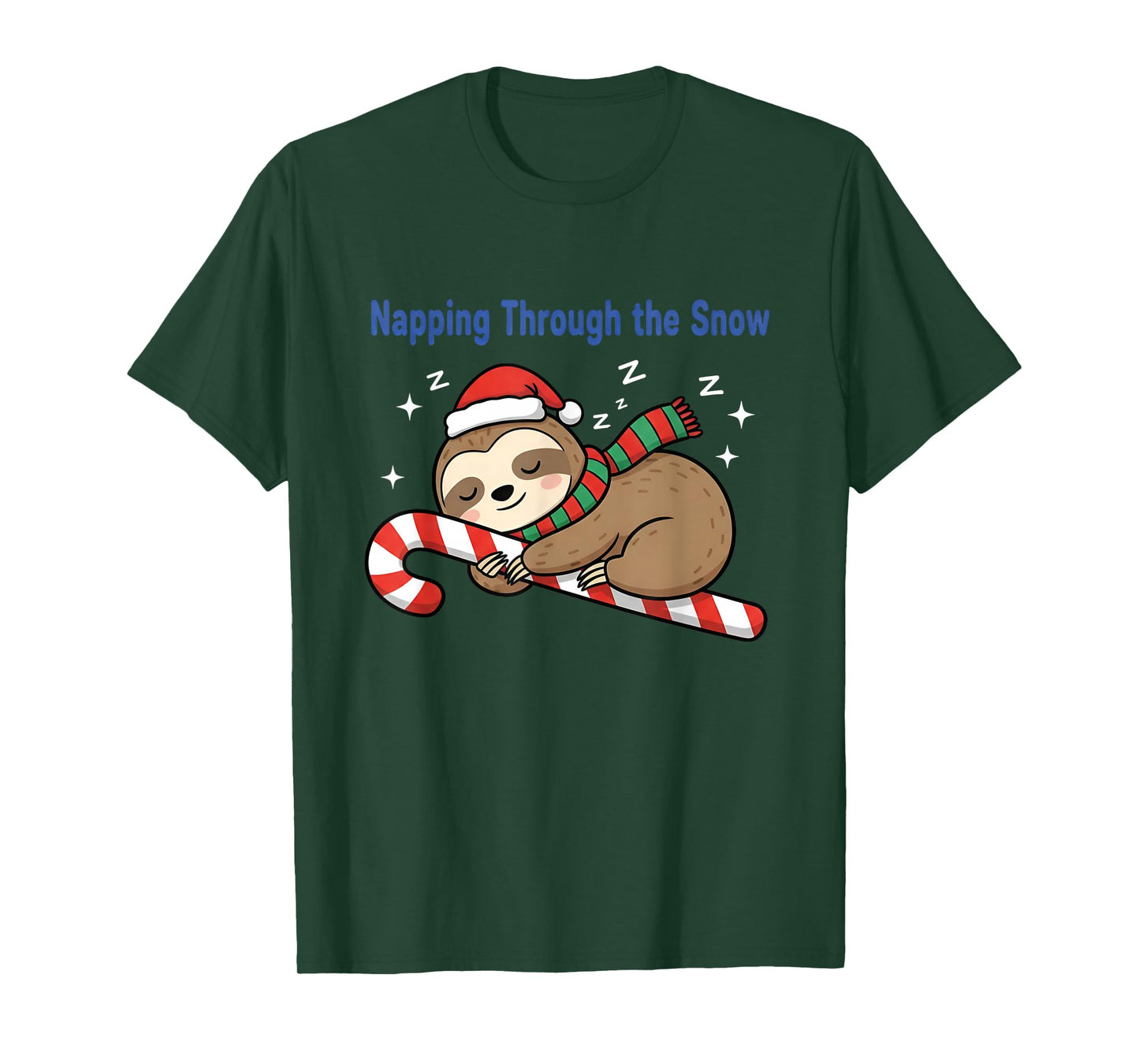 Napping Through The Snow Christmas Sloth Candy Cane T-Shirt