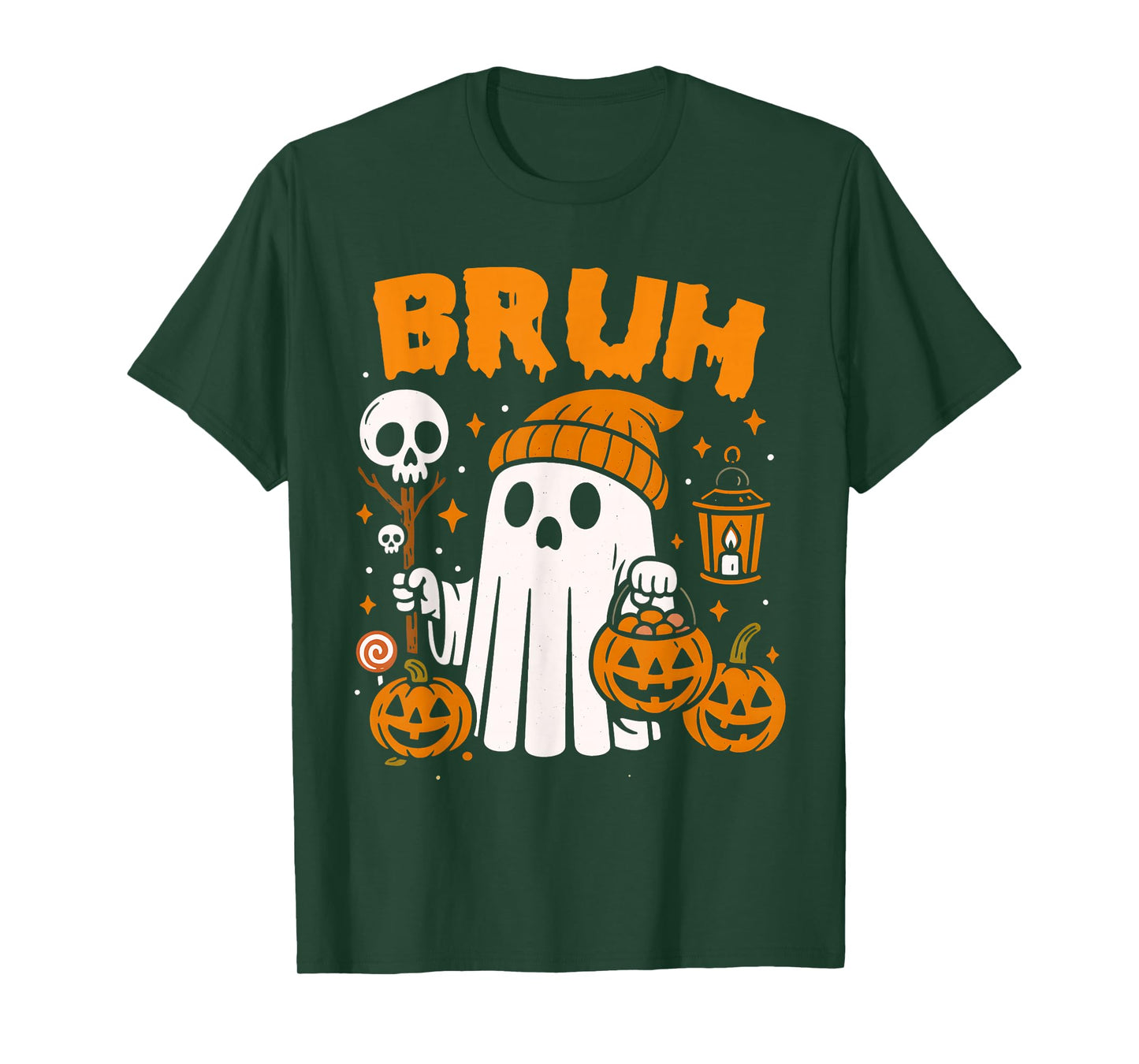Bruh Ghost Funny Halloween Candy Bro Boys Girls Kids Pumpkin T-Shirt