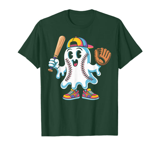Ice Cream Drip Ghost Baseball Spots Baseball Drip Halloween T-Shirt