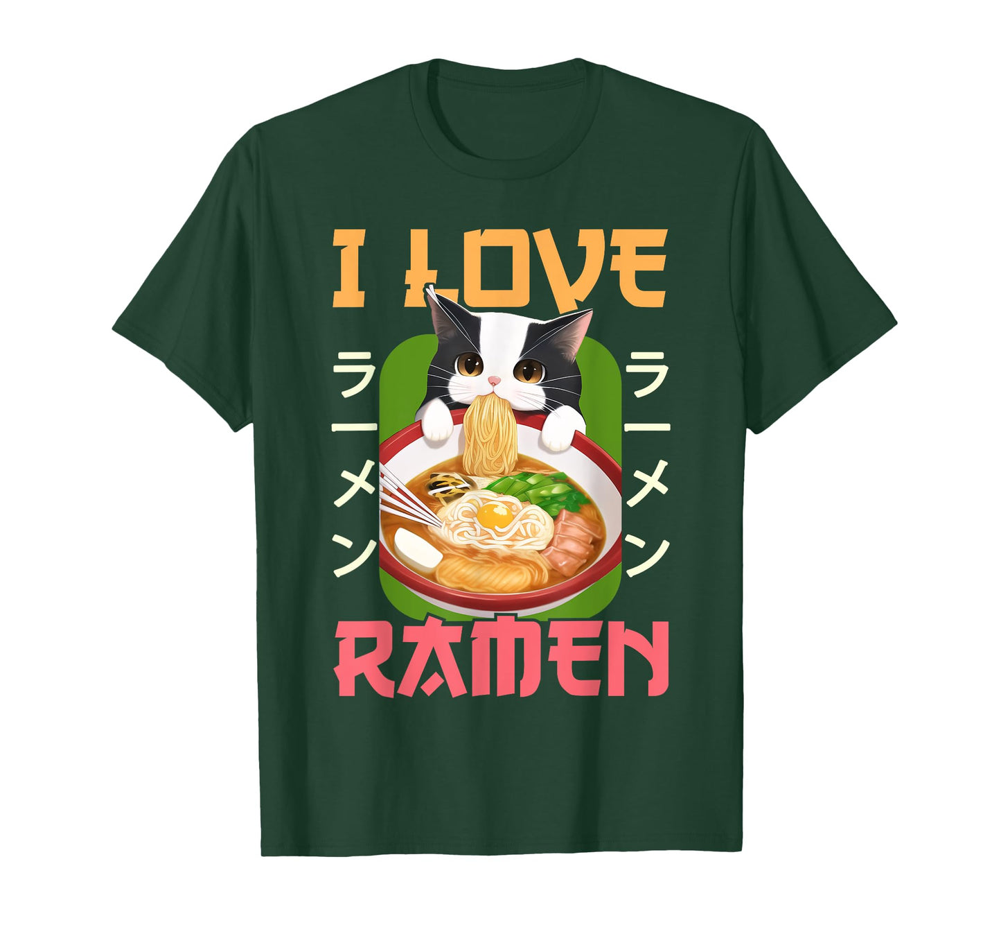 I Love Ramen Noodles Kawaii Cat Anime Otaku Teen Girl T-Shirt