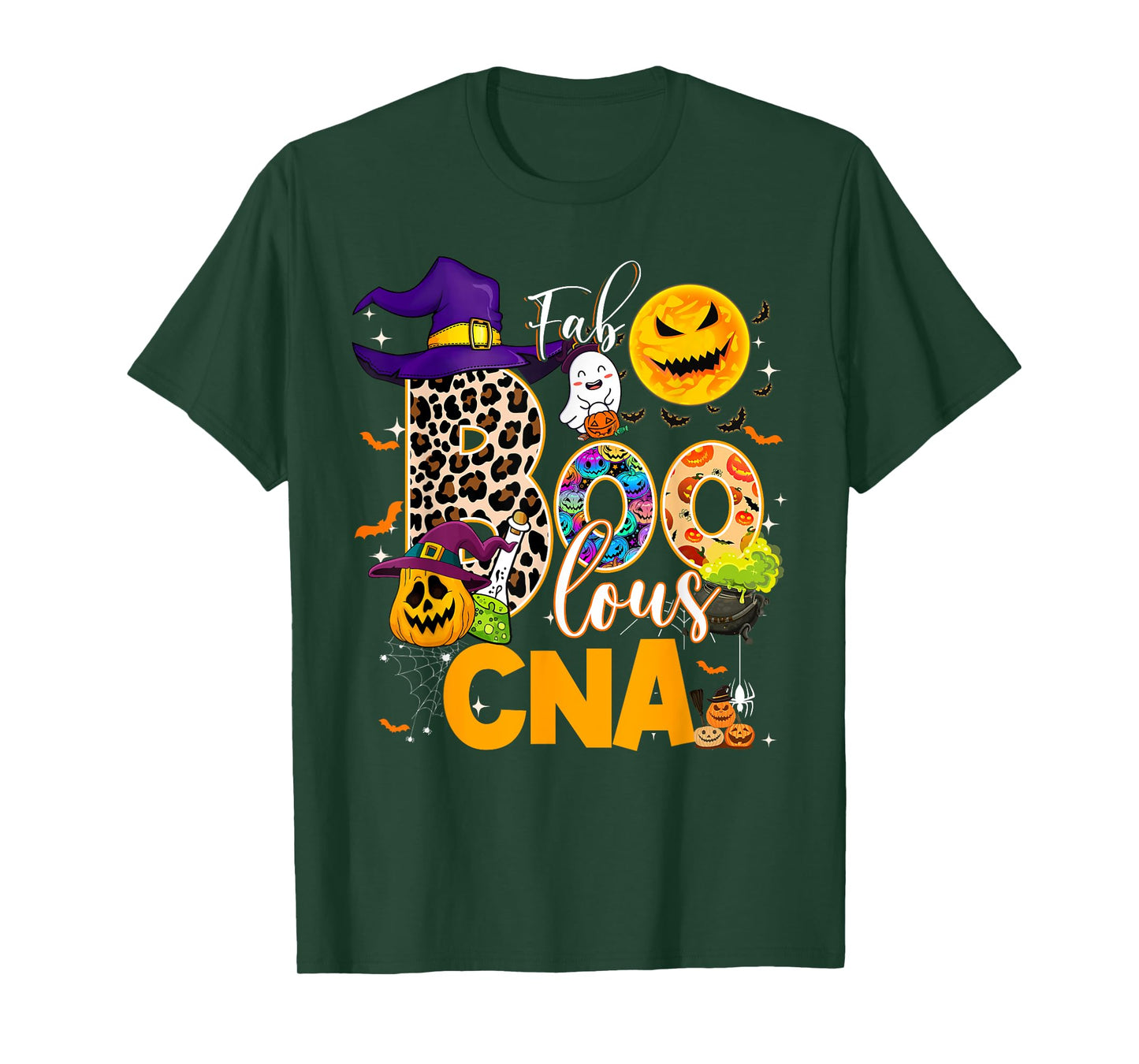 Fab Boo Lous CNA Nurse Nursing Halloween Leopard Pumpkin T-Shirt