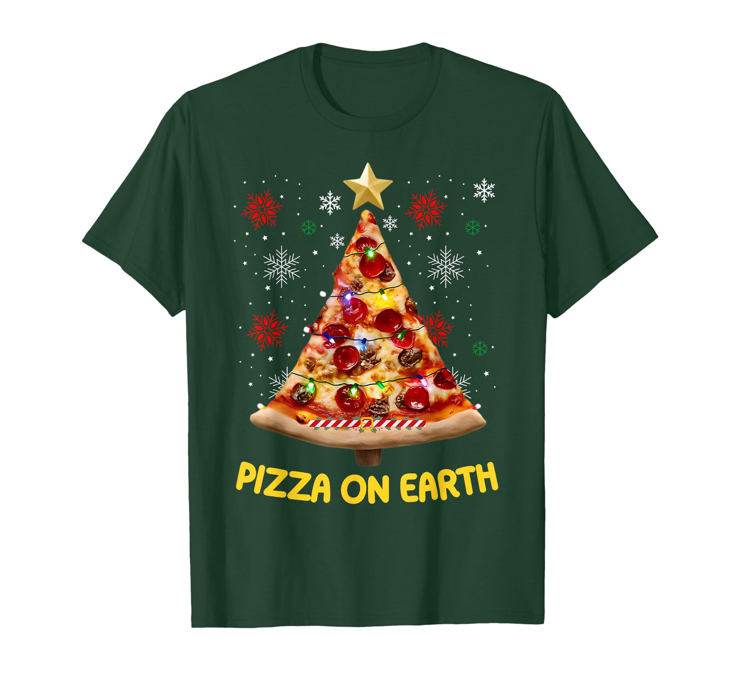 Pizza on Earth Christmas Tree Funny Xmas Pizza Fast Food Tee T-Shirt