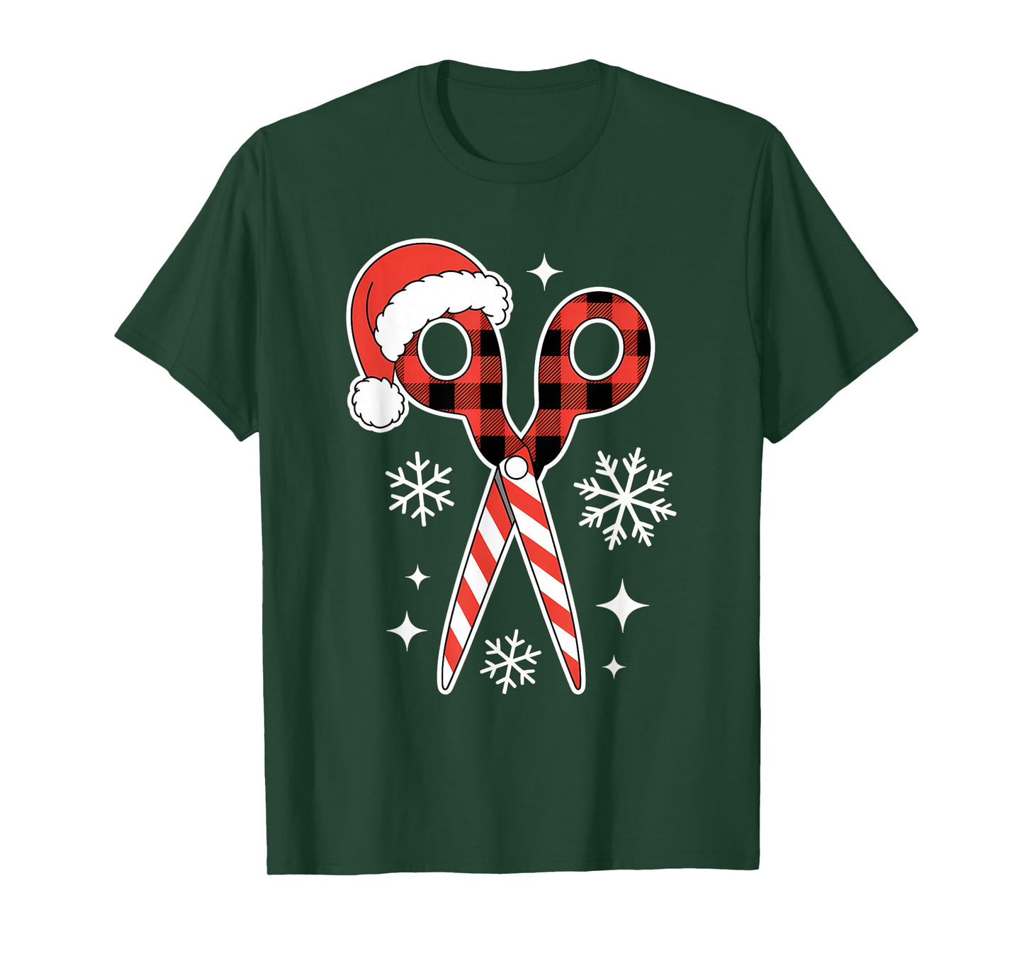 Christmas Buffalo Plaid Scissors with Santa Hat Men Women T-Shirt