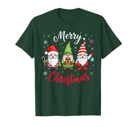 Funny Christmas Cute Gnome Santa Family Matching Pajamas T-Shirt