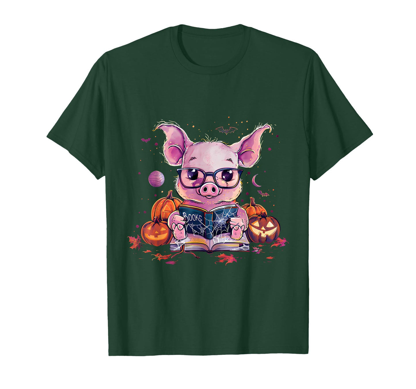 Pig Halloween Costume Pumpkin Witchcraft Book Reading T-Shirt
