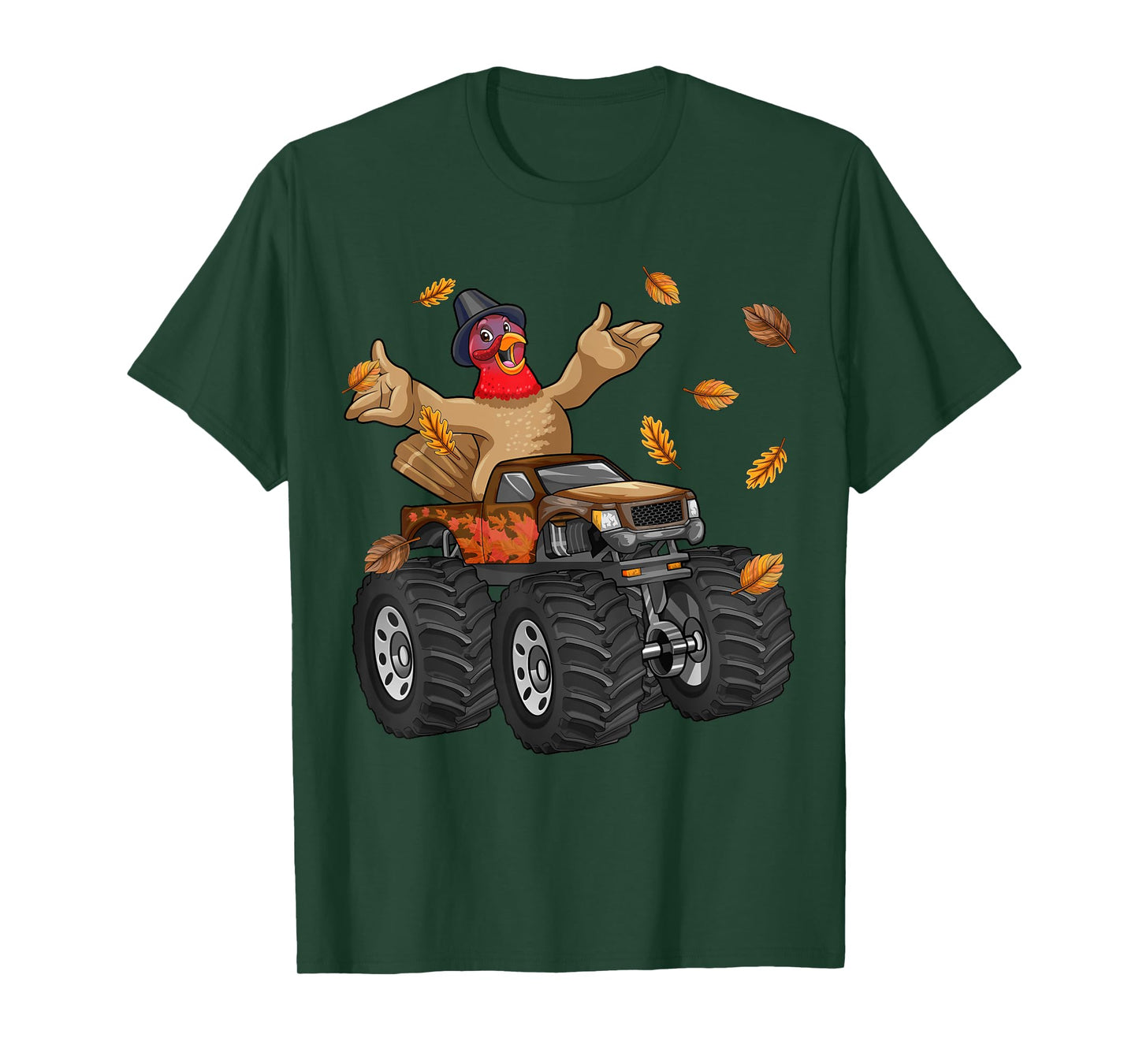 Thanksgiving Turkey Riding Monster Truck Funny Boys Kids T-Shirt