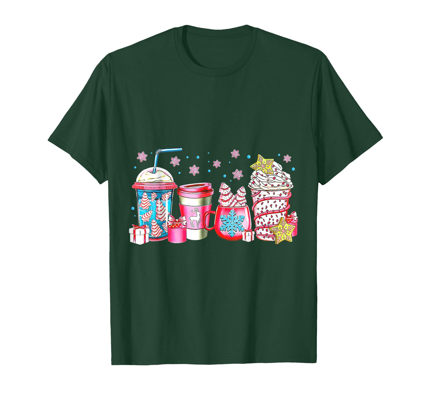 Cute Pink Coffee Cups Latte Christmas Design Women Girls T-Shirt