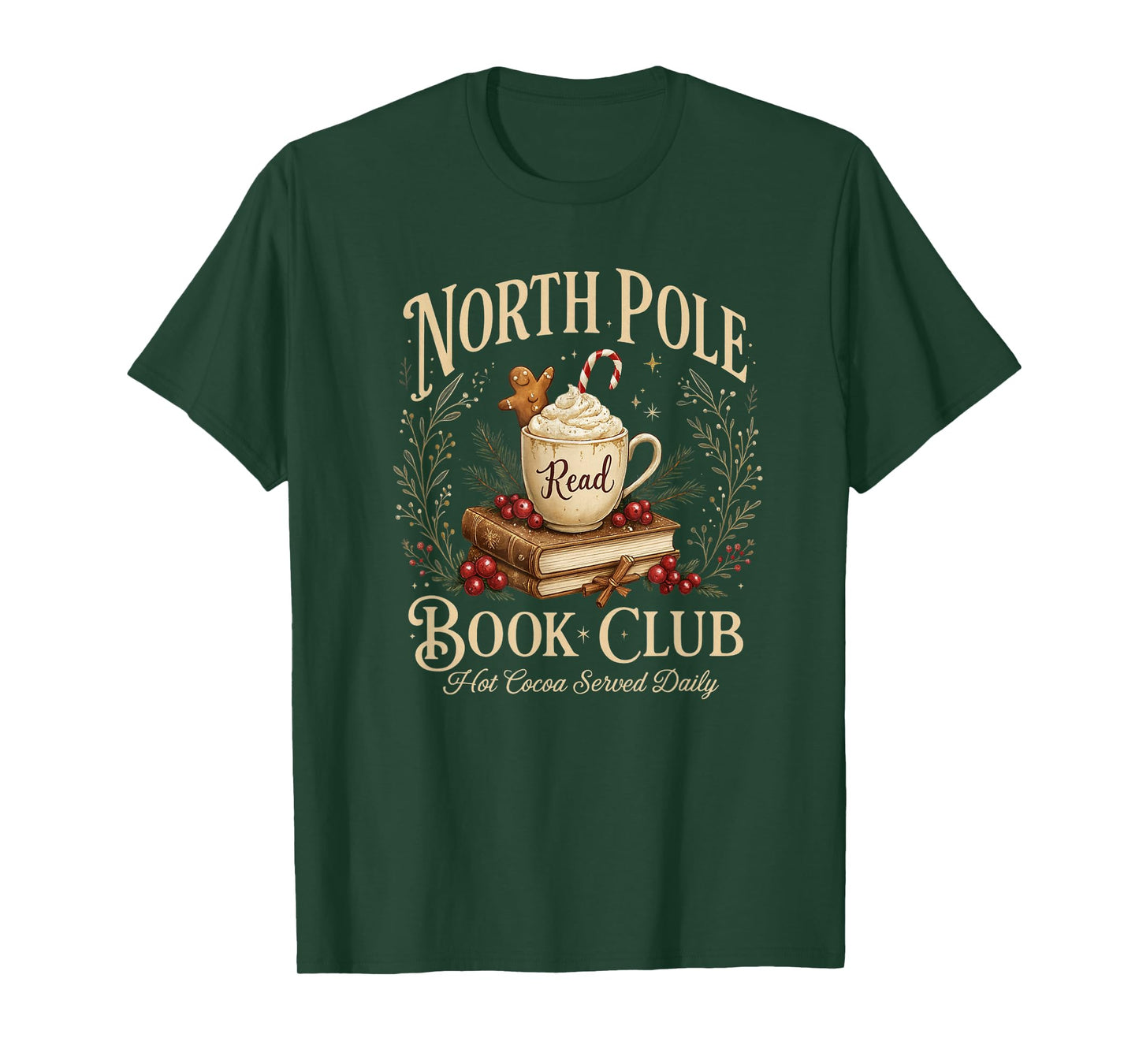 North Pole Book Club Christmas Reading Hot Cocoa Graphic T-Shirt
