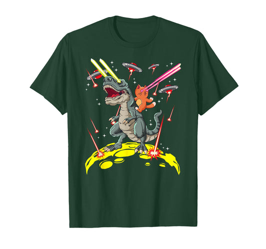 Space Cat Riding T-Rex Laser Eyes T-Shirt T-Shirt
