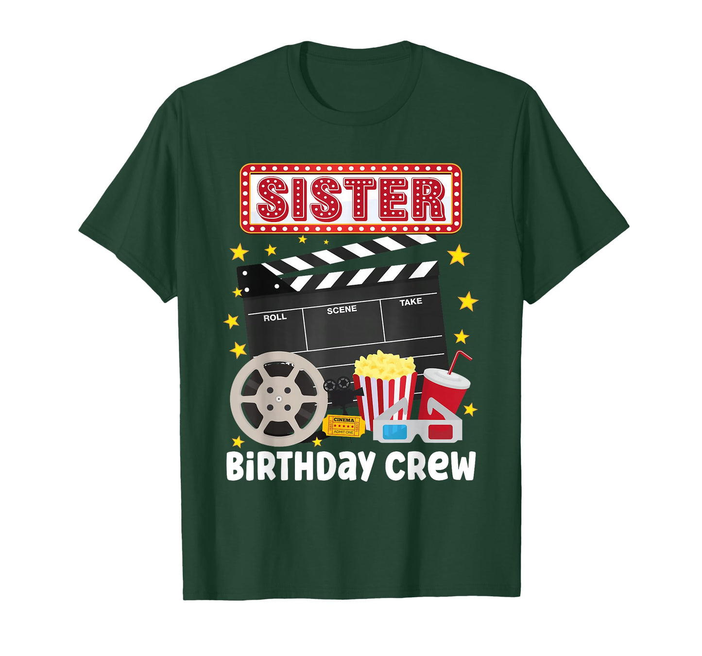 Sister Birthday Crew Movie Night Theme Matching Party T-Shirt