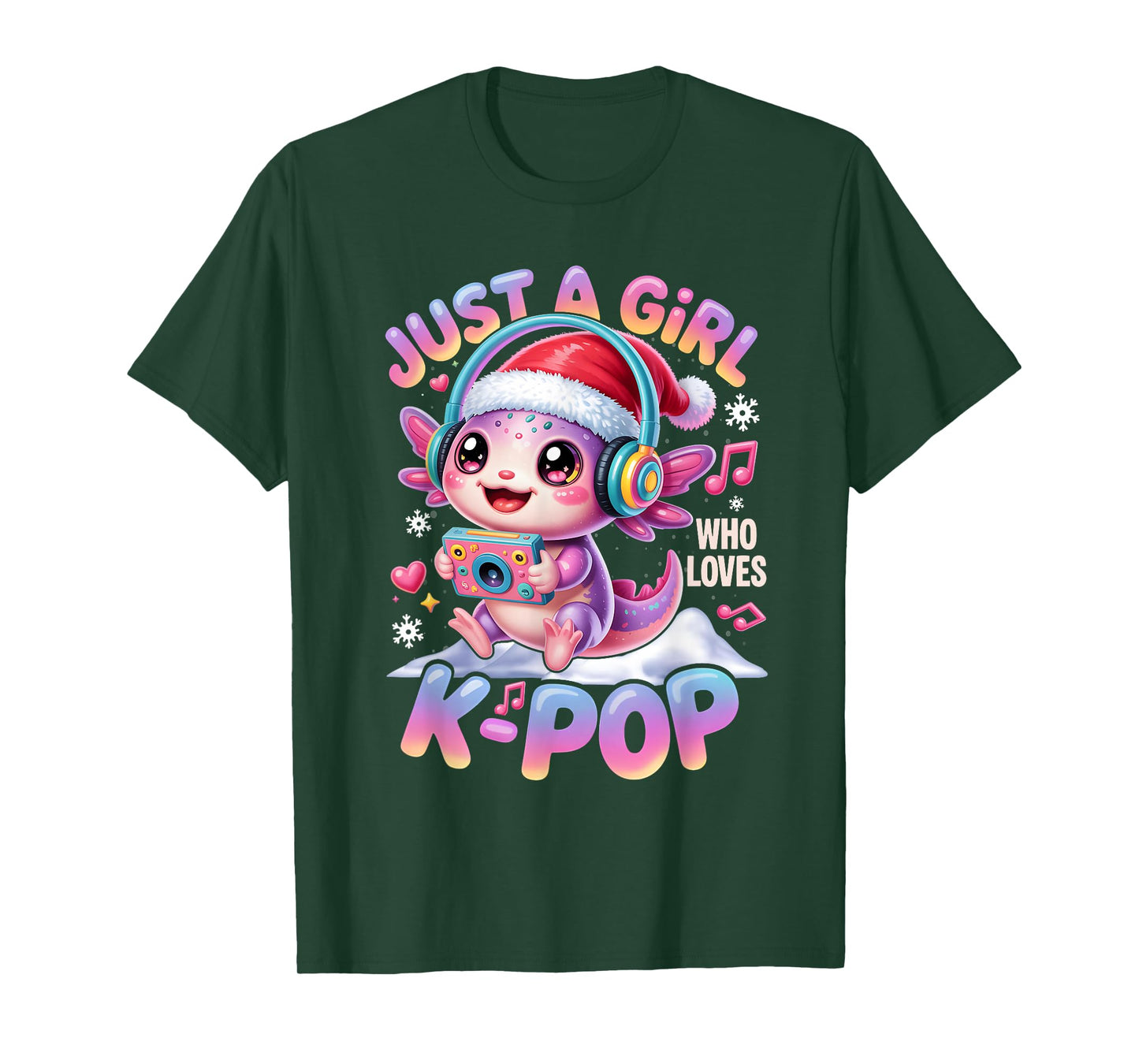 Just Girl Who Loves K-Pop Axolotl Santa Hat Christmas Anime T-Shirt