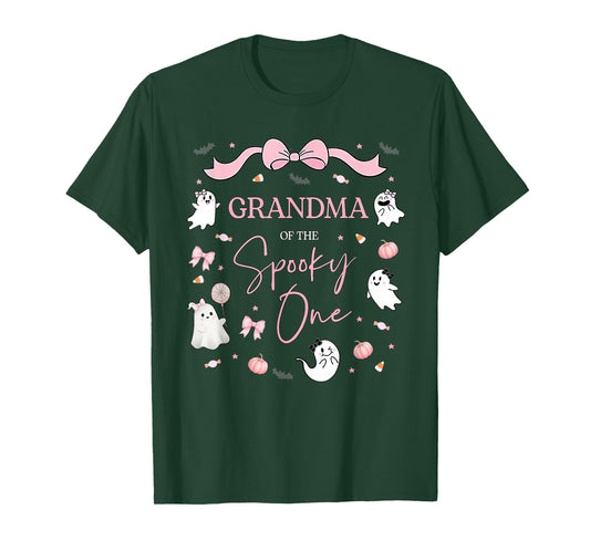 Grandma of The Spooky One Birthday Girl Pink Bow Halloween T-Shirt