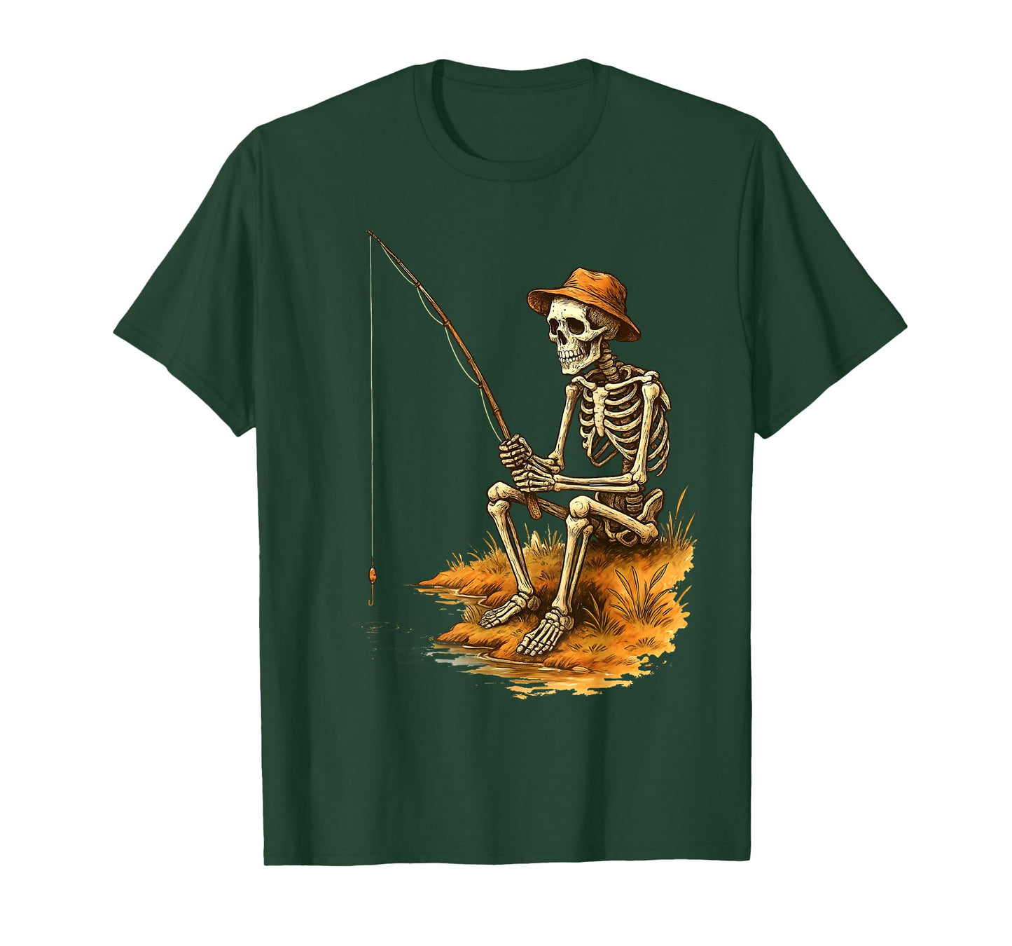 Skeleton Fishing Funny Halloween Costume Men Women Boys Kids T-Shirt