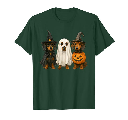 Dachshund Halloween Wiener Dog Pumpkin Weenie Witch Ghost T-Shirt