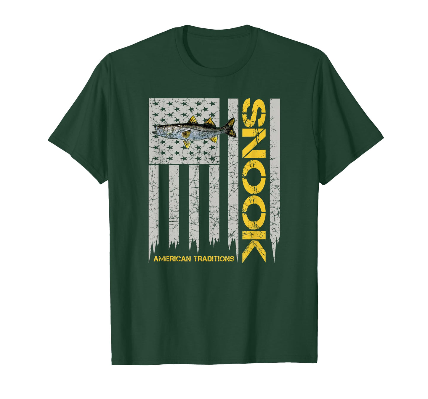 Snook Fisherman - Vintage Style American Flag Snook Art Fish T-Shirt