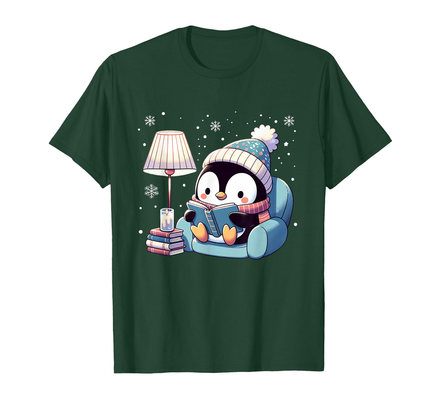 Cute Penguin Reading Kids Women Men Boys T-Shirt