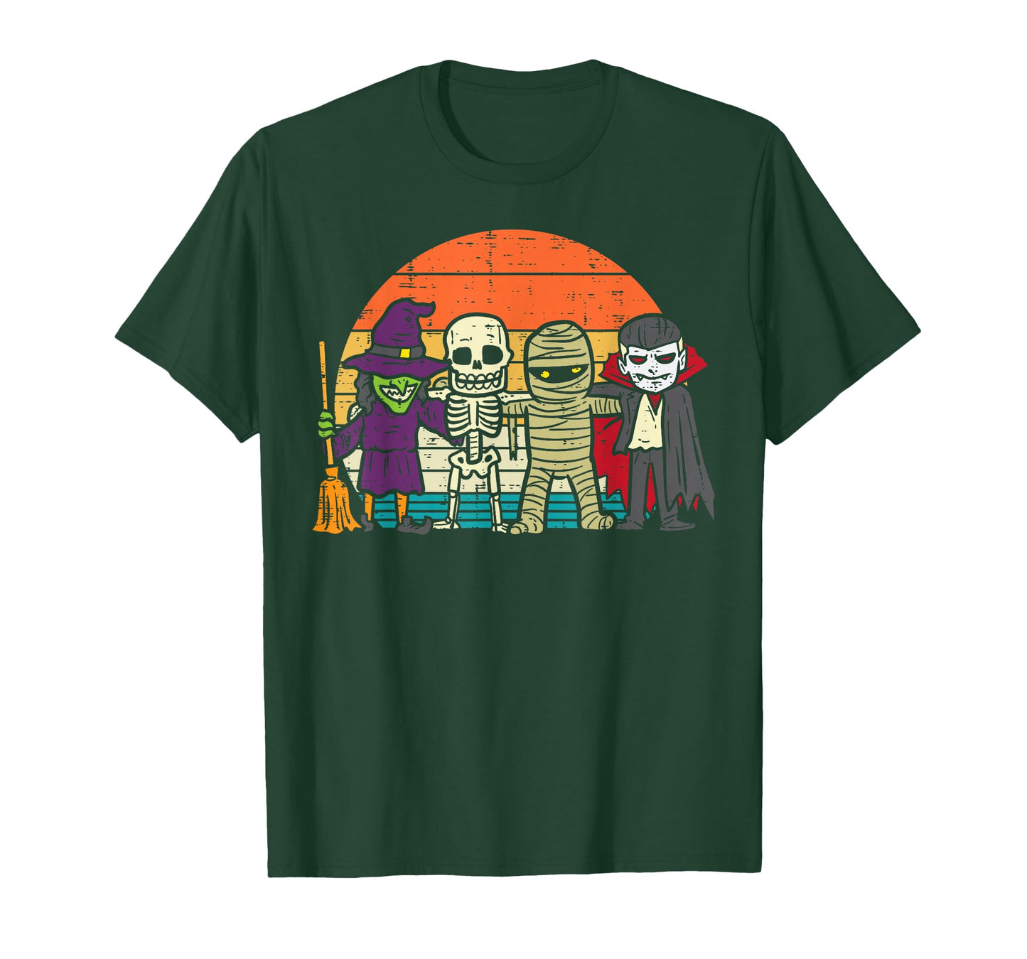 Witch Skeleton Mummy Vampire Retro Halloween Boys Girls Kids T-Shirt