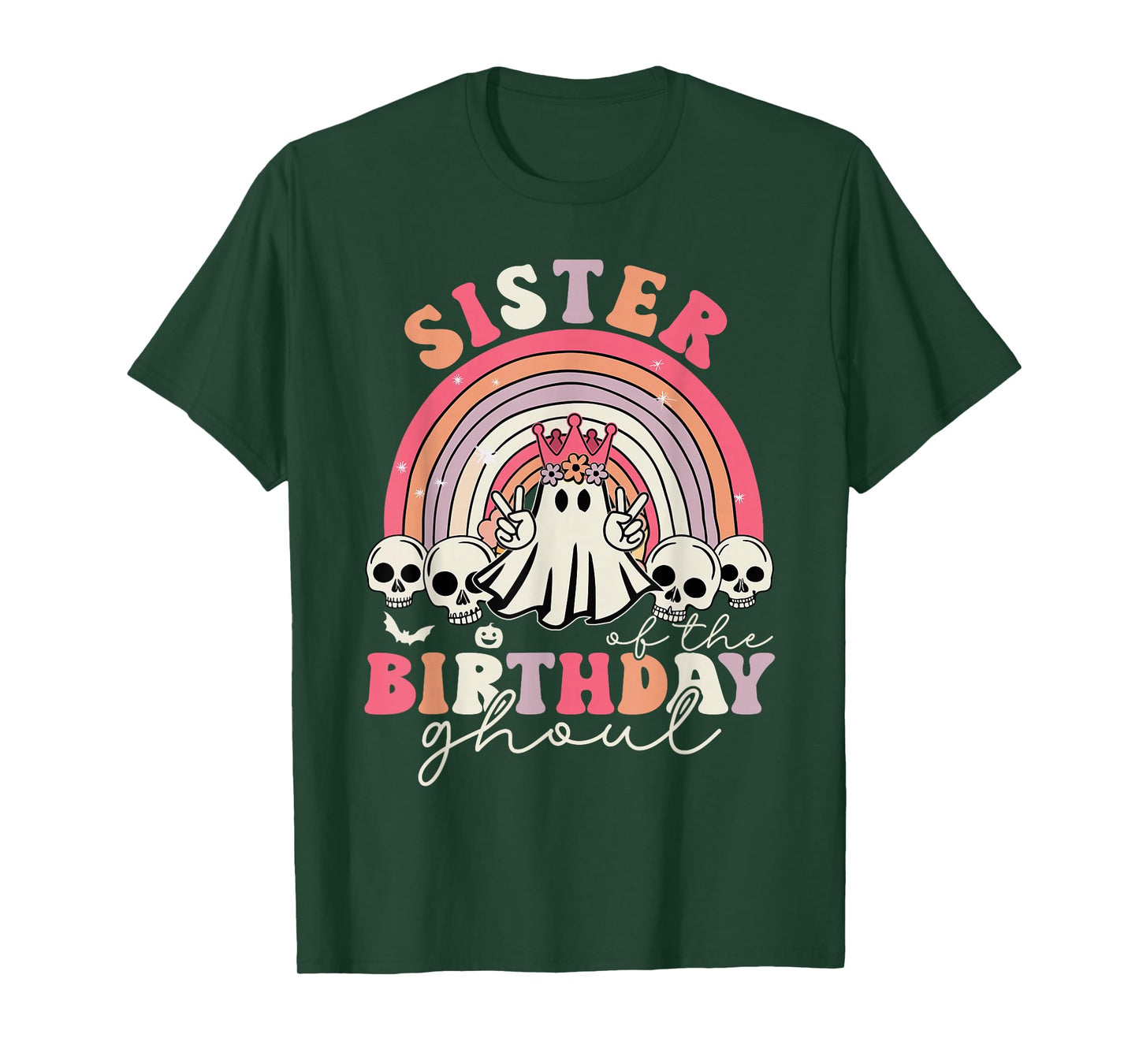 Sister Of The Birthday Ghoul Rainbow Ghost Halloween Bday T-Shirt