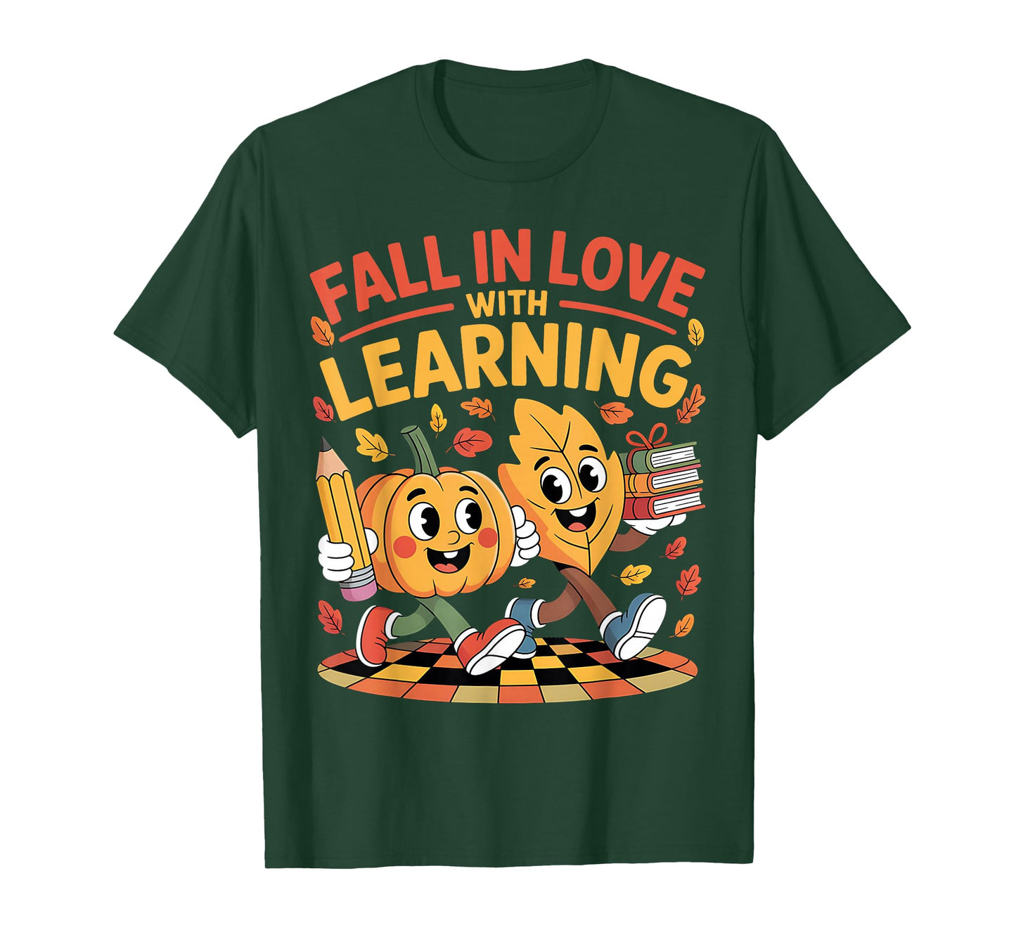 Retro Fall in Love with Learning Autumn Pumpkin Teacher T-Shirt